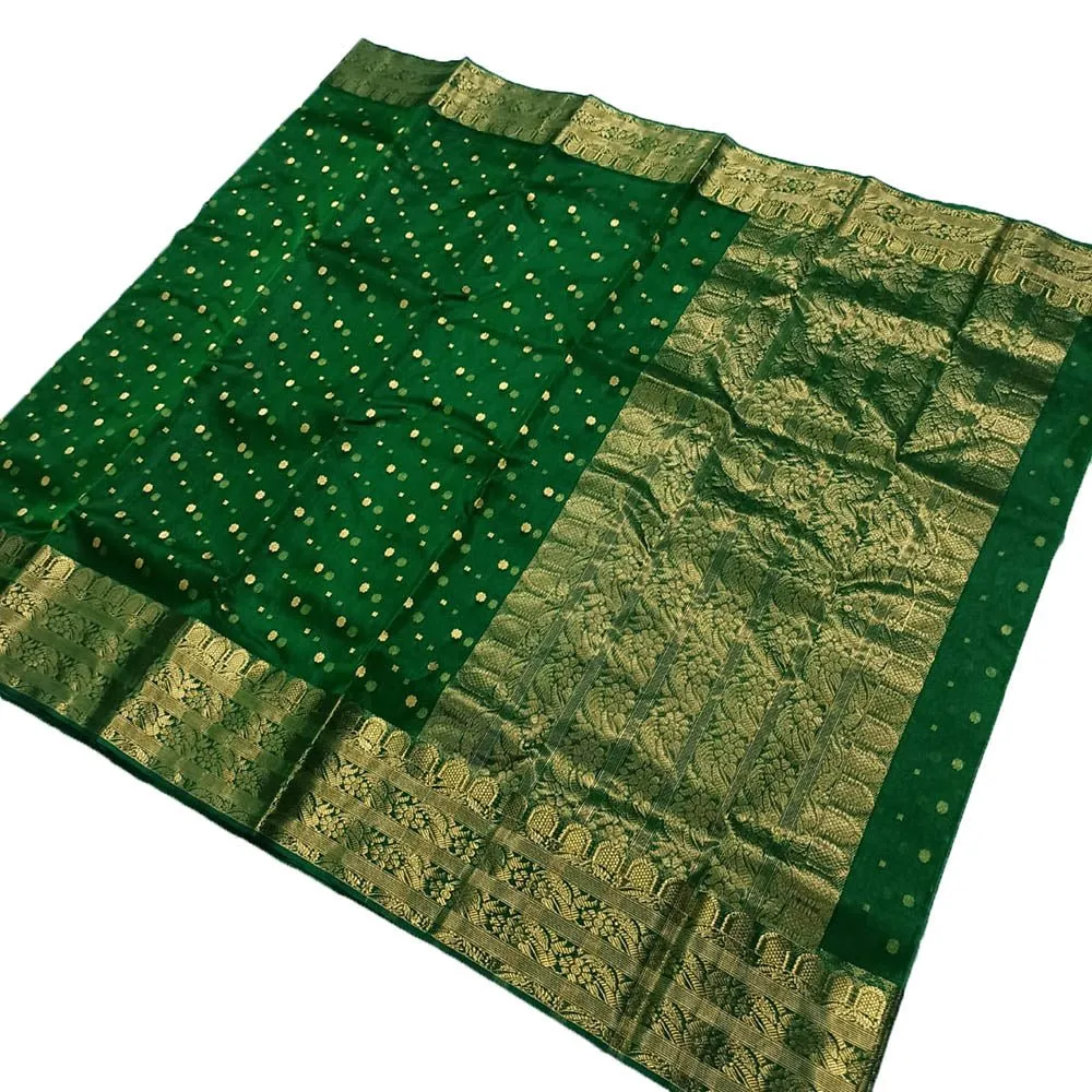 Stunning Green Handloom Chanderi Pure Katan Silk Saree - Perfect for Any Occasion!