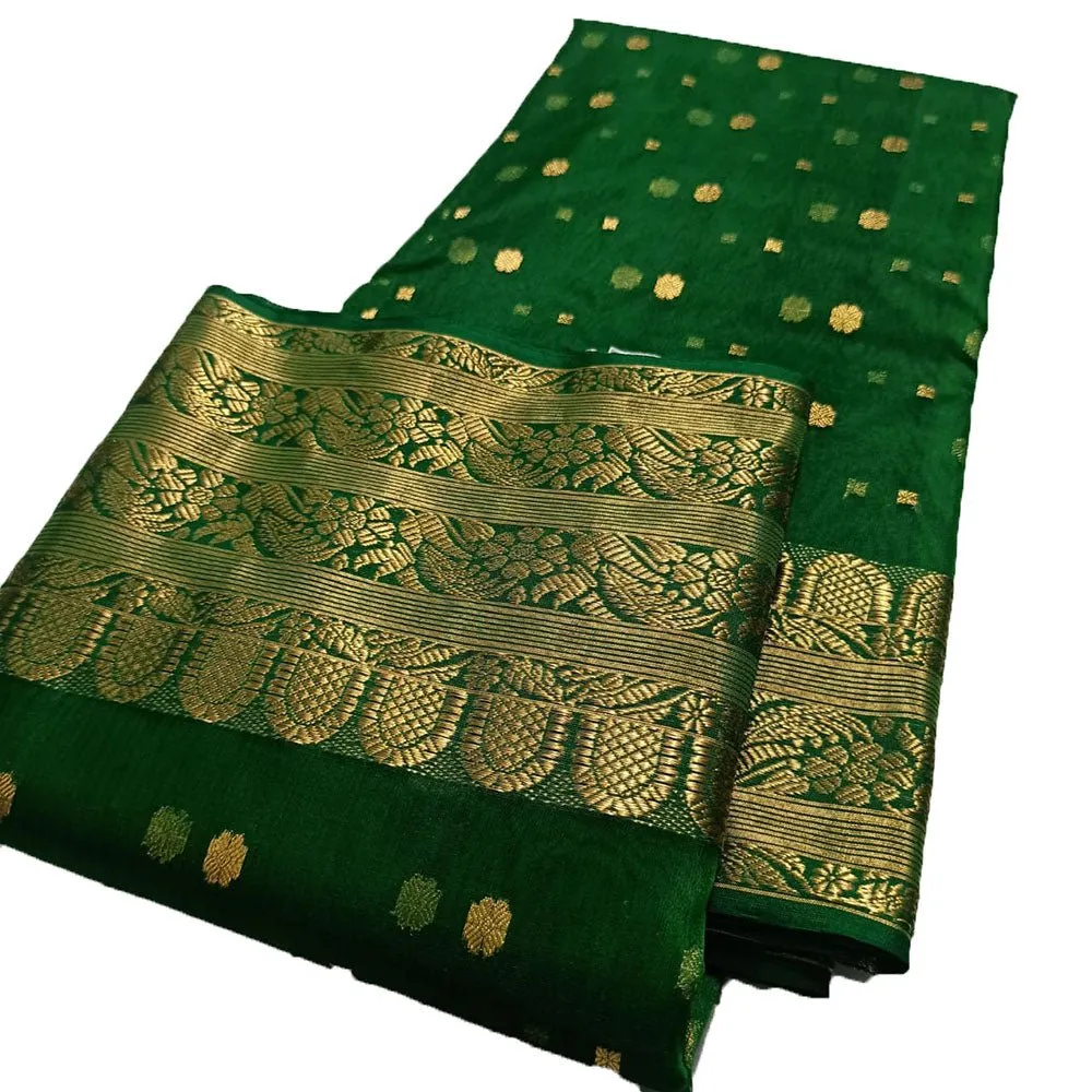 Stunning Green Handloom Chanderi Pure Katan Silk Saree - Perfect for Any Occasion!