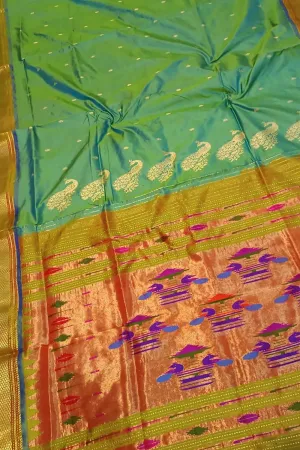 Stunning Green Paithani Silk Saree - Handloom Pure Elegance