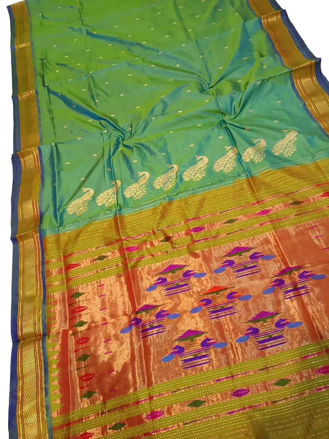 Stunning Green Paithani Silk Saree - Handloom Pure Elegance