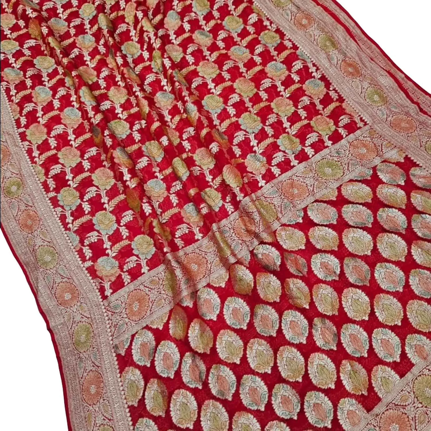 Stunning Red Banarasi Handloom Georgette Saree