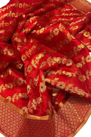 Stunning Red Chanderi Silk Saree Handloomed