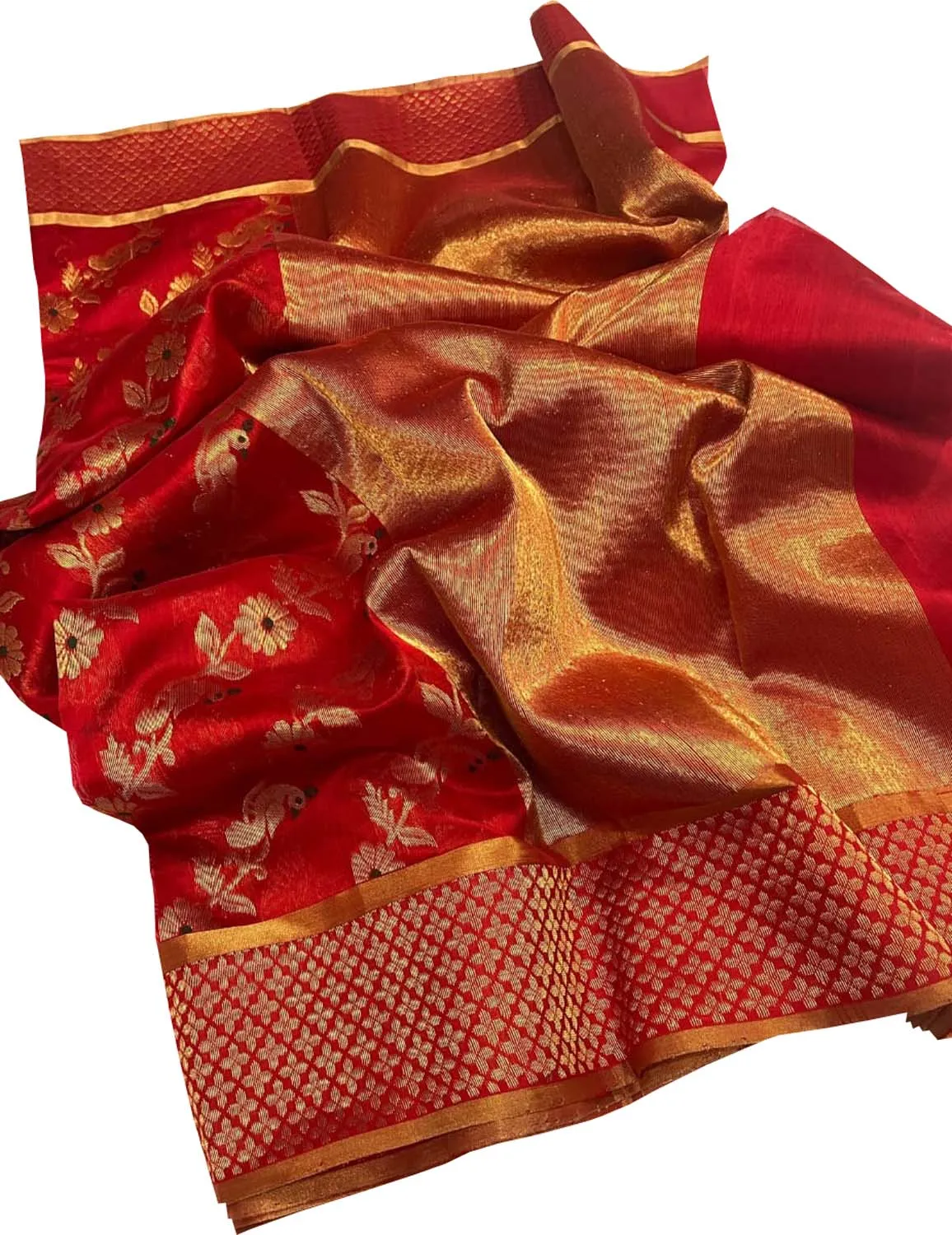 Stunning Red Chanderi Silk Saree Handloomed