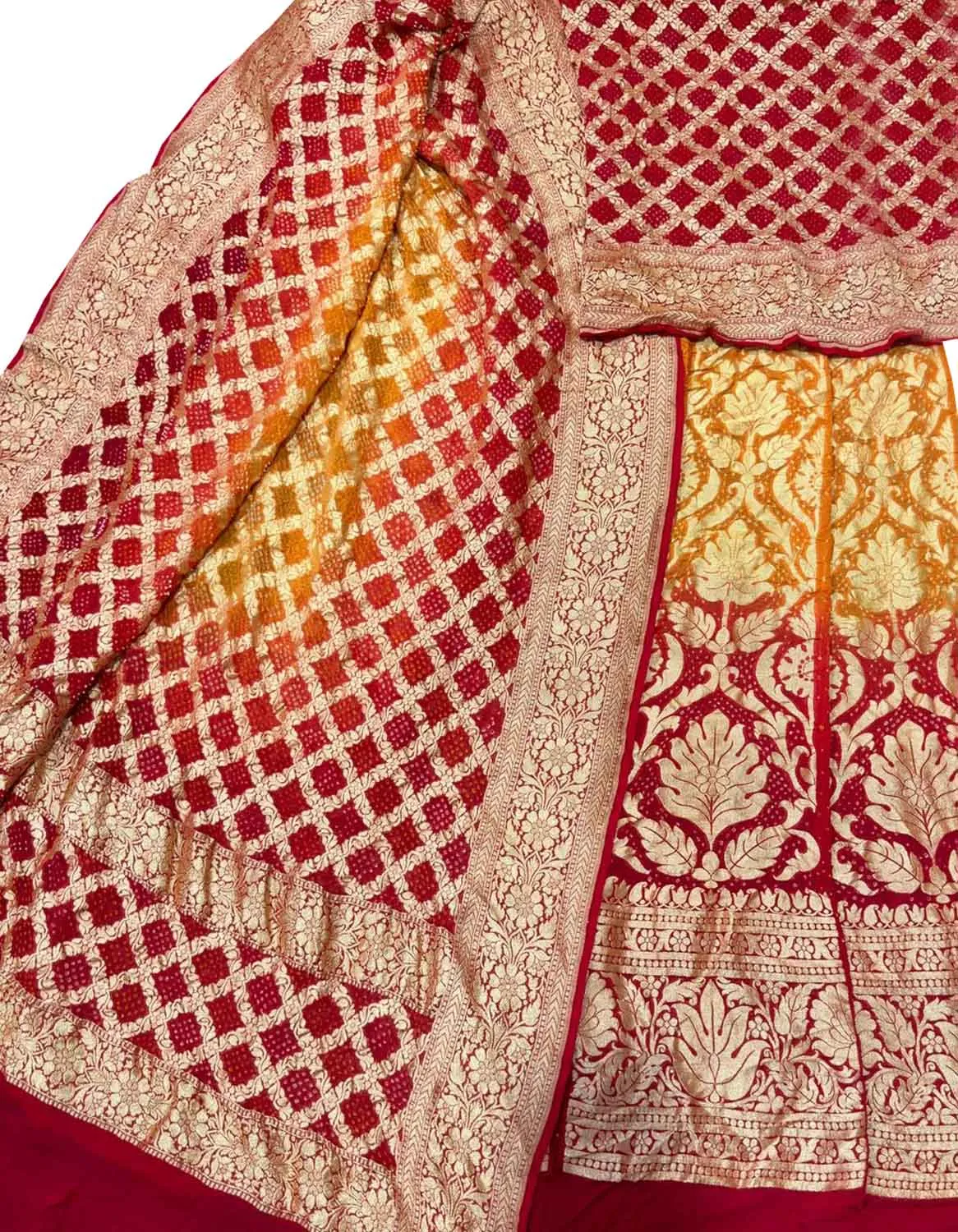 Stunning Yellow & Red Bandhani Georgette Lehenga Set