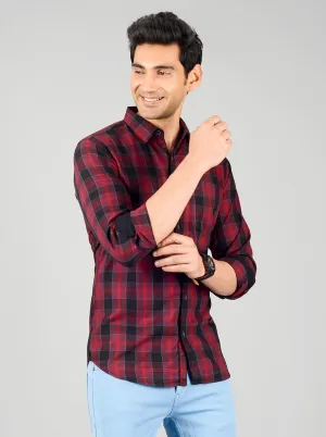 Tango Red Checked Slim Fit Casual Shirt | JadeBlue