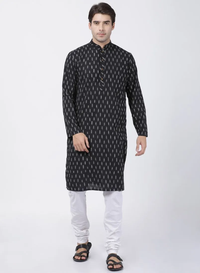 VASTRAMAY Men's Black Pure Cotton Kurta and Pyjama Set