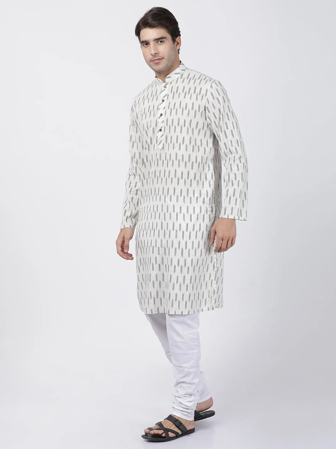 VASTRAMAY Men's White Pure Cotton Kurta and Churidar Set