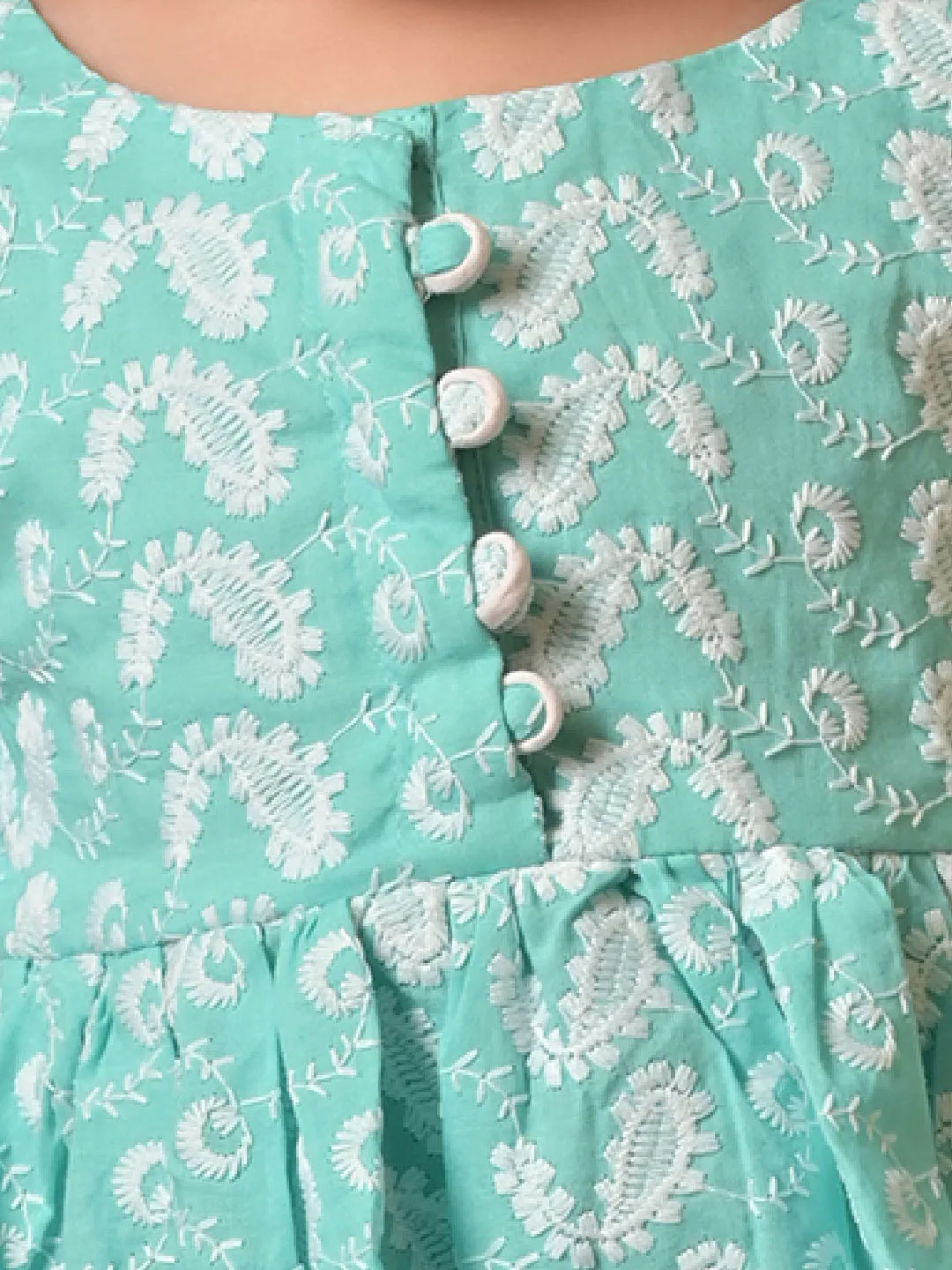 VASTRAMAY SISHU Girl's Green Chikankari Cotton Kurta