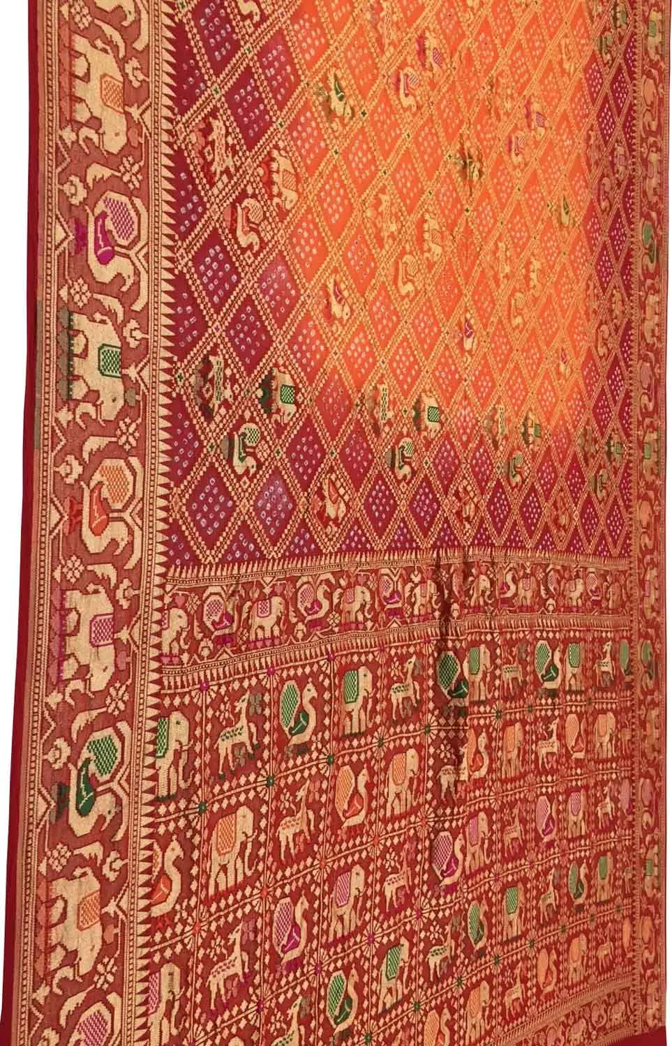 Vibrant Red & Orange Bandhani Georgette Meenakari Saree