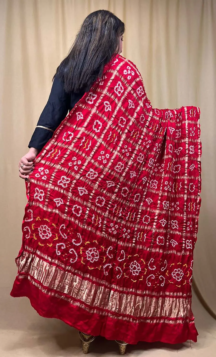 Vibrant Red Bandhani Gajji Silk Dupatta - Pure Elegance