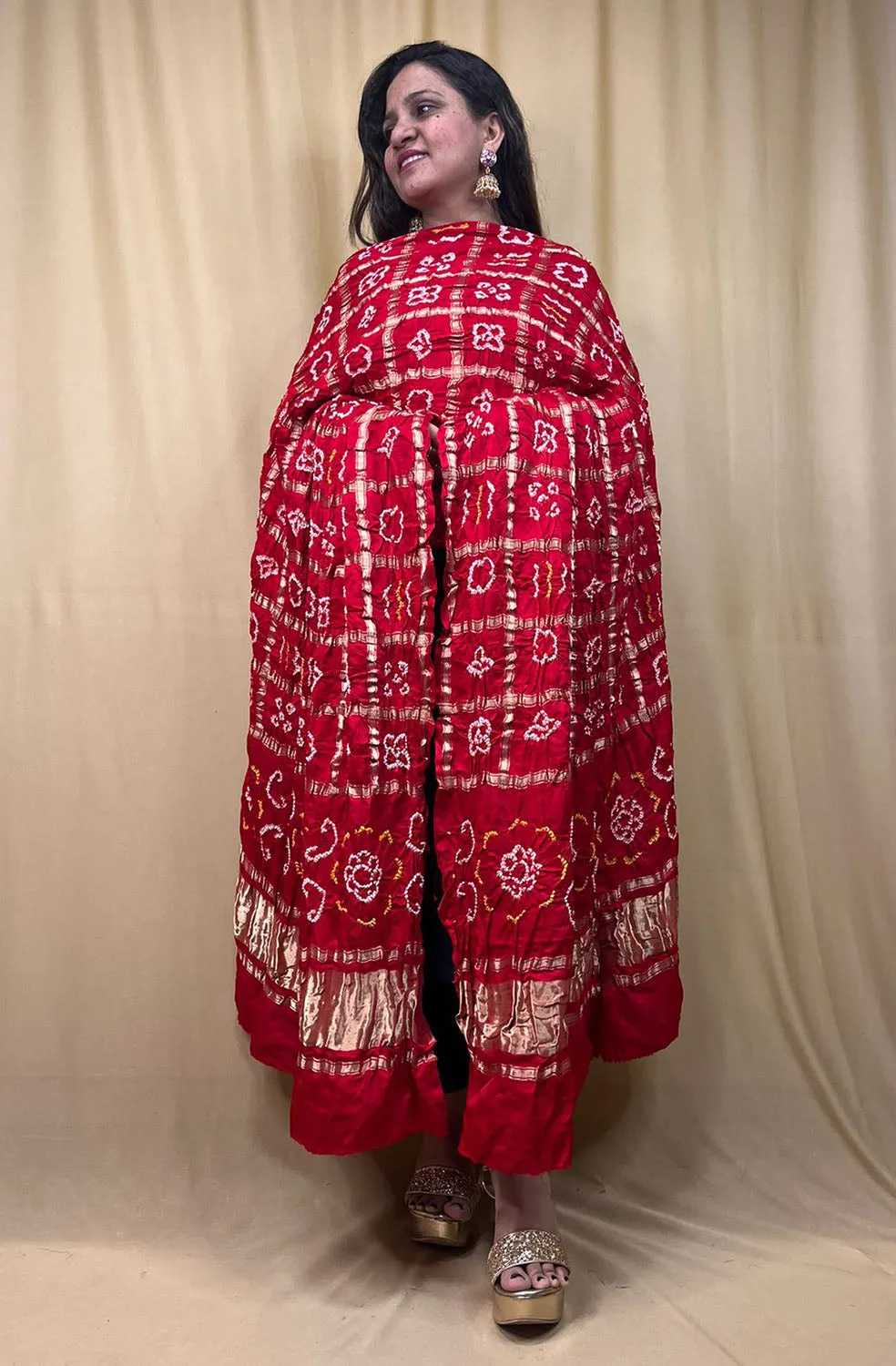 Vibrant Red Bandhani Gajji Silk Dupatta - Pure Elegance