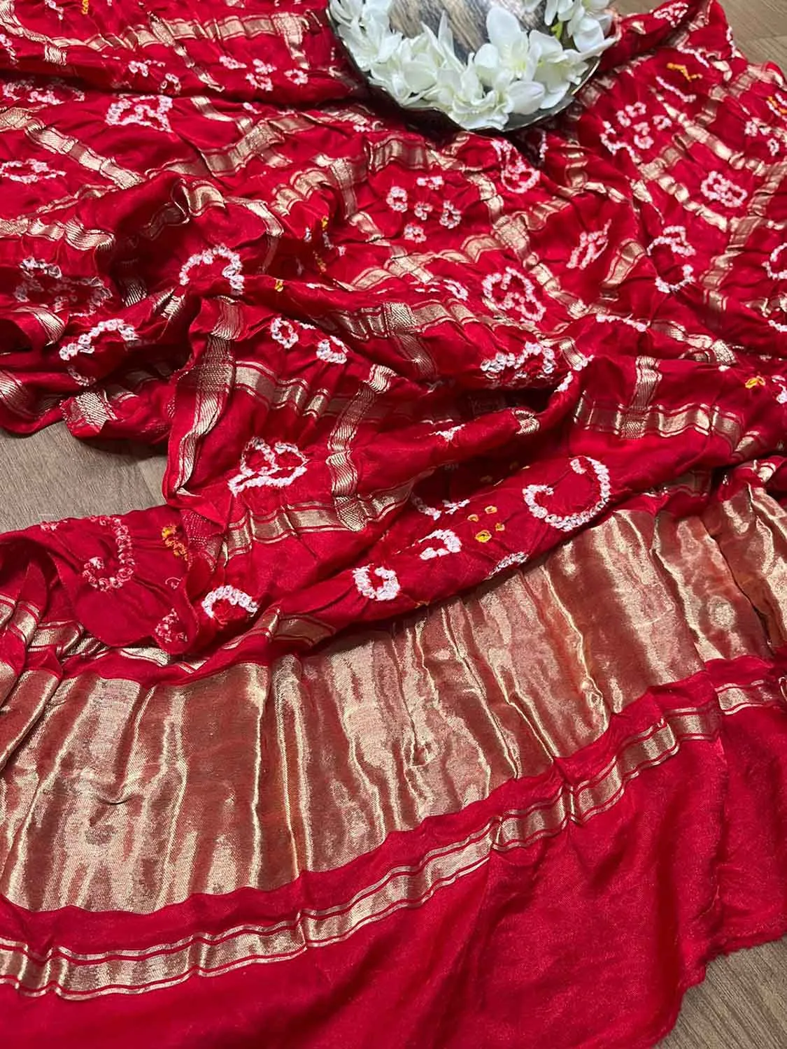 Vibrant Red Bandhani Gajji Silk Dupatta - Pure Elegance