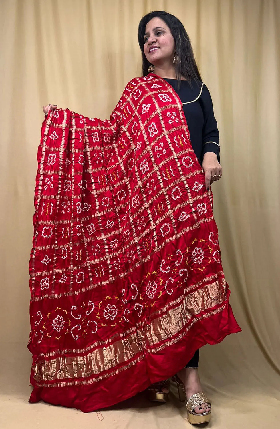 Vibrant Red Bandhani Gajji Silk Dupatta - Pure Elegance