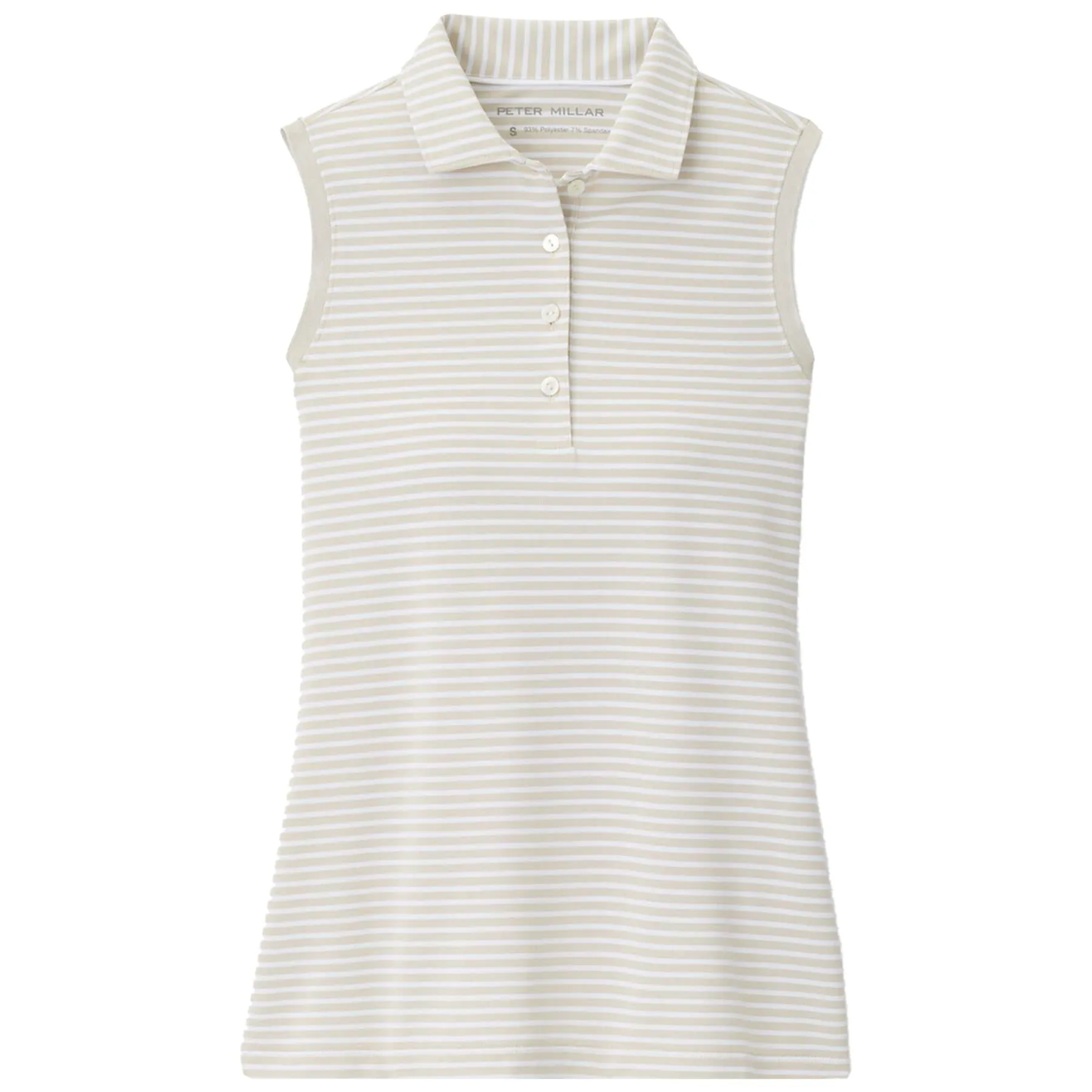 Womens Banded Sport Mesh Sleeveless Button Polo Stone/White - AW24