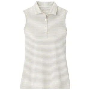 Womens Banded Sport Mesh Sleeveless Button Polo Stone/White - AW24