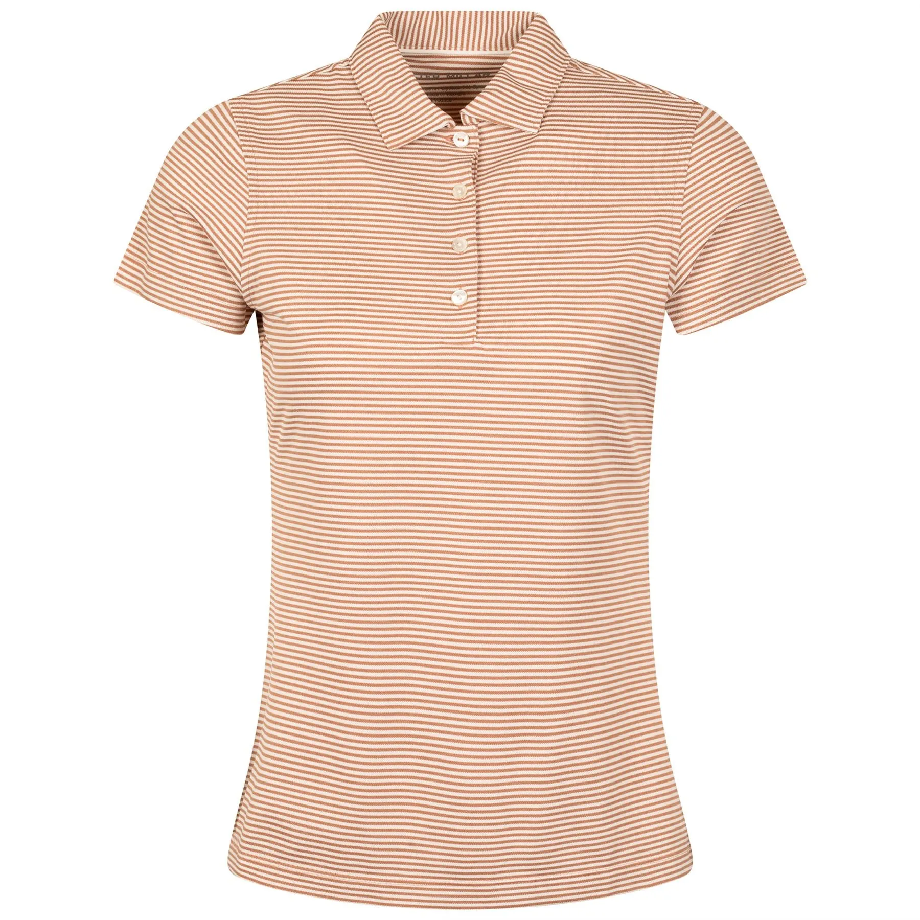 Womens Vista Stripe Sport Mesh Button Polo Camel/Ivory - AW24